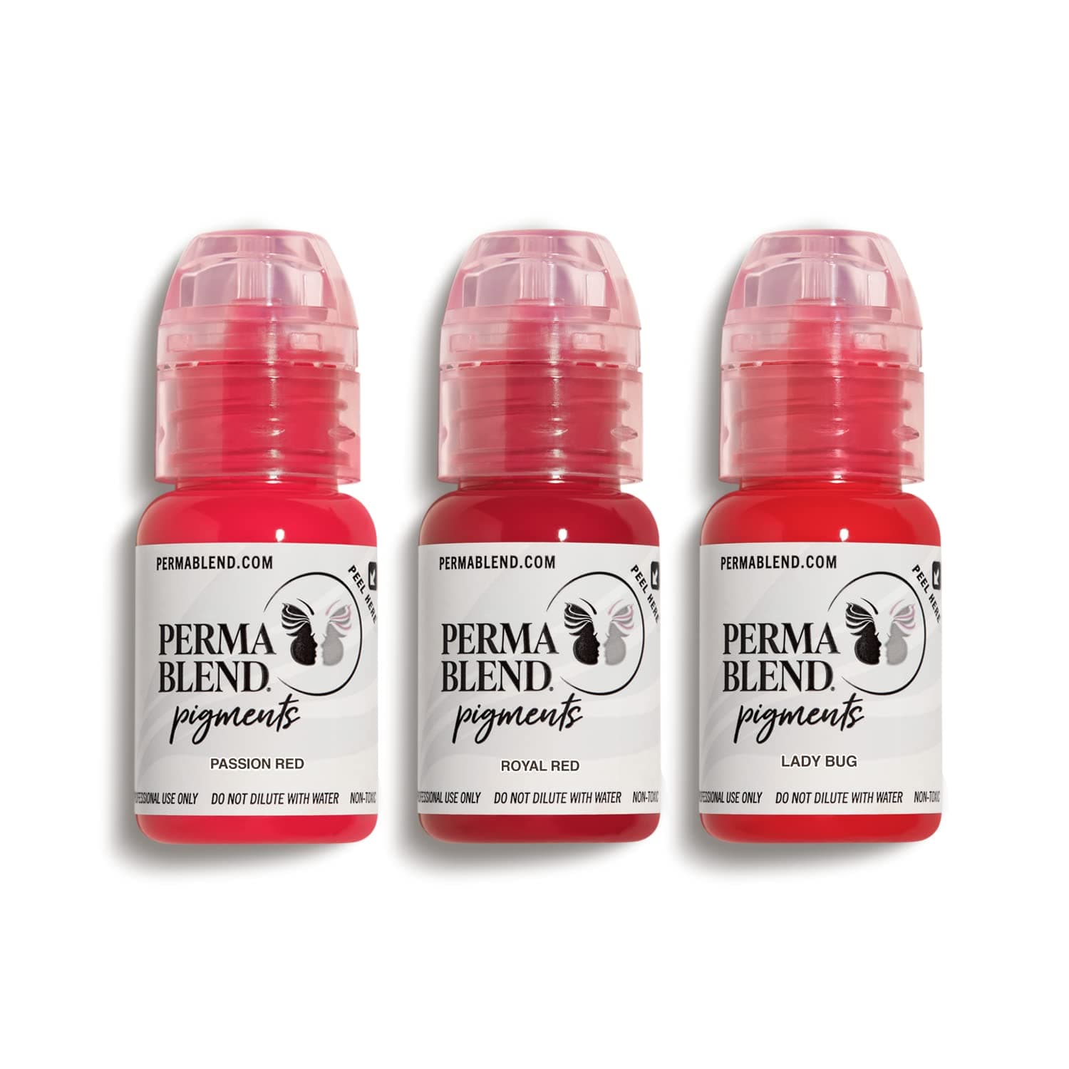 Perma Blend Red Tattoo Ink Set for Permanent Makeup - Lip Blush Microblading Kit - Tattoo Supplies for PMU - Includes Red Apple, Cherry & Cardinal - Vegan (0.5 oz Each)