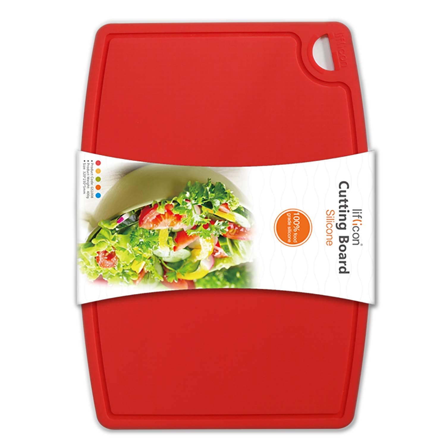 Thick Silicone Cutting Board 12.6'' x 9.1'' Juice Grooves Easy Grip Handle Dishwasher Safe-Red