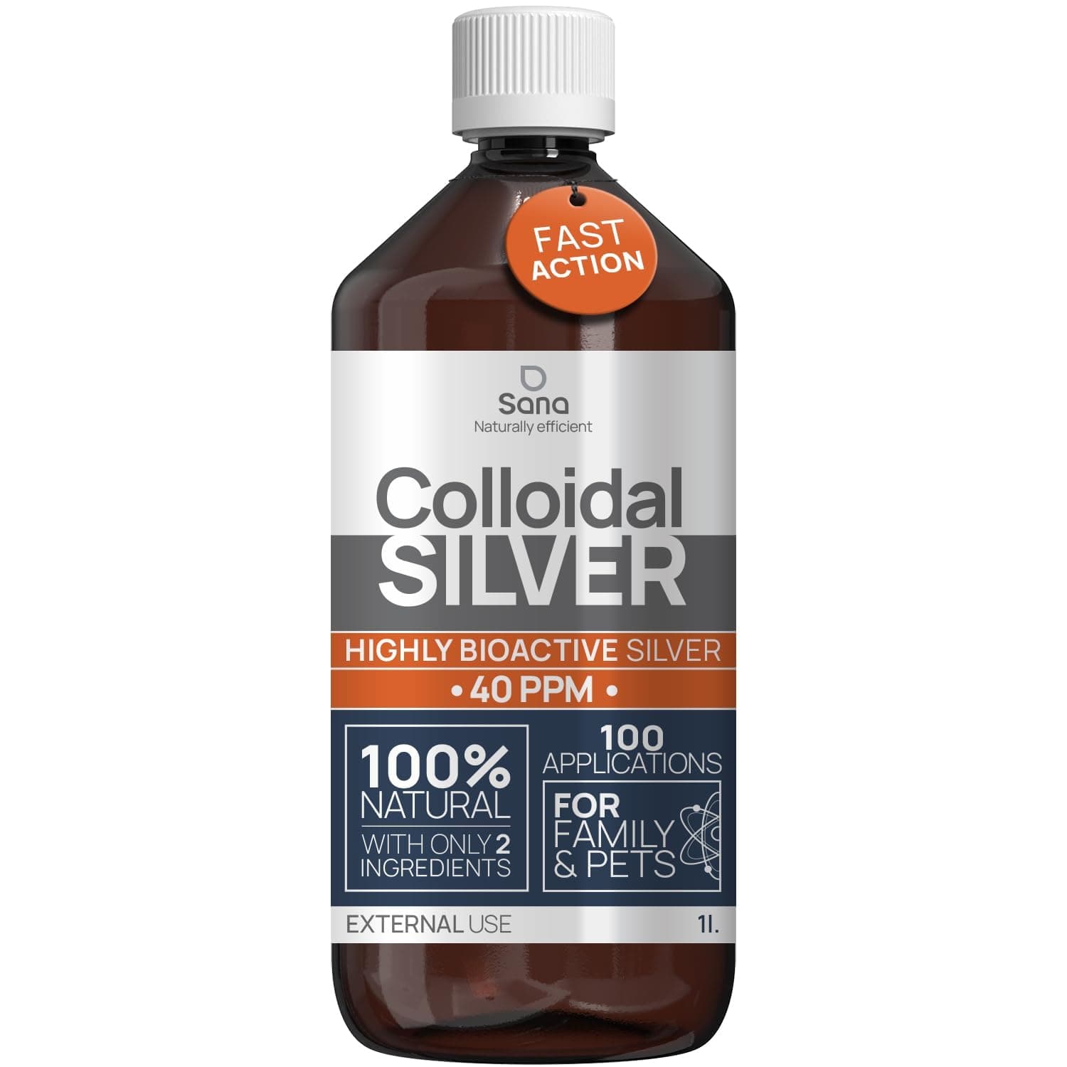 Colloidal Silver 40 PPM 1 Litre ● Premium Silver Water Stronger than 25 ppm ● For Humans, Dogs & Cats ● Carbon Neutral ● 100% Natural with 2 Ingredients