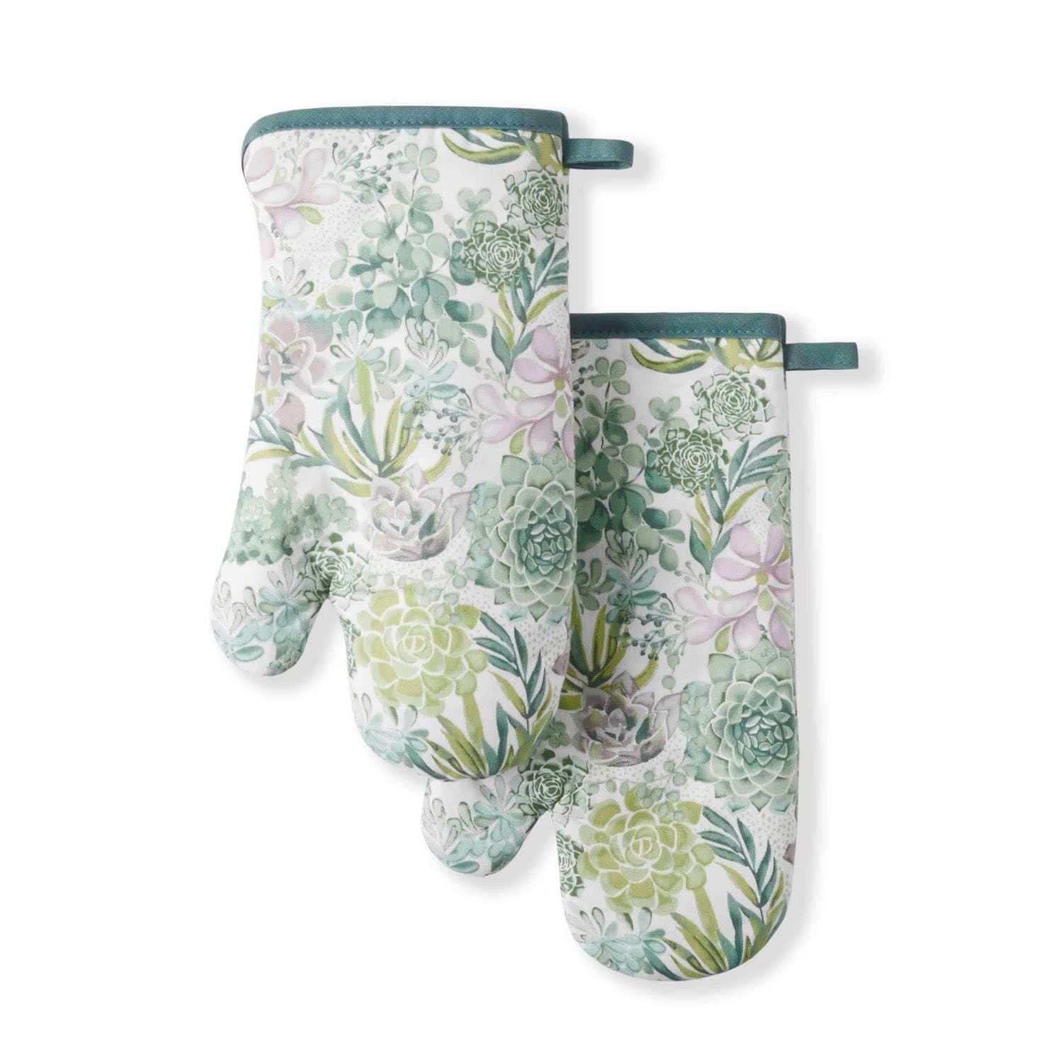 Succulents Oven Mitt 2-Pack Set, Green, 7"x13"