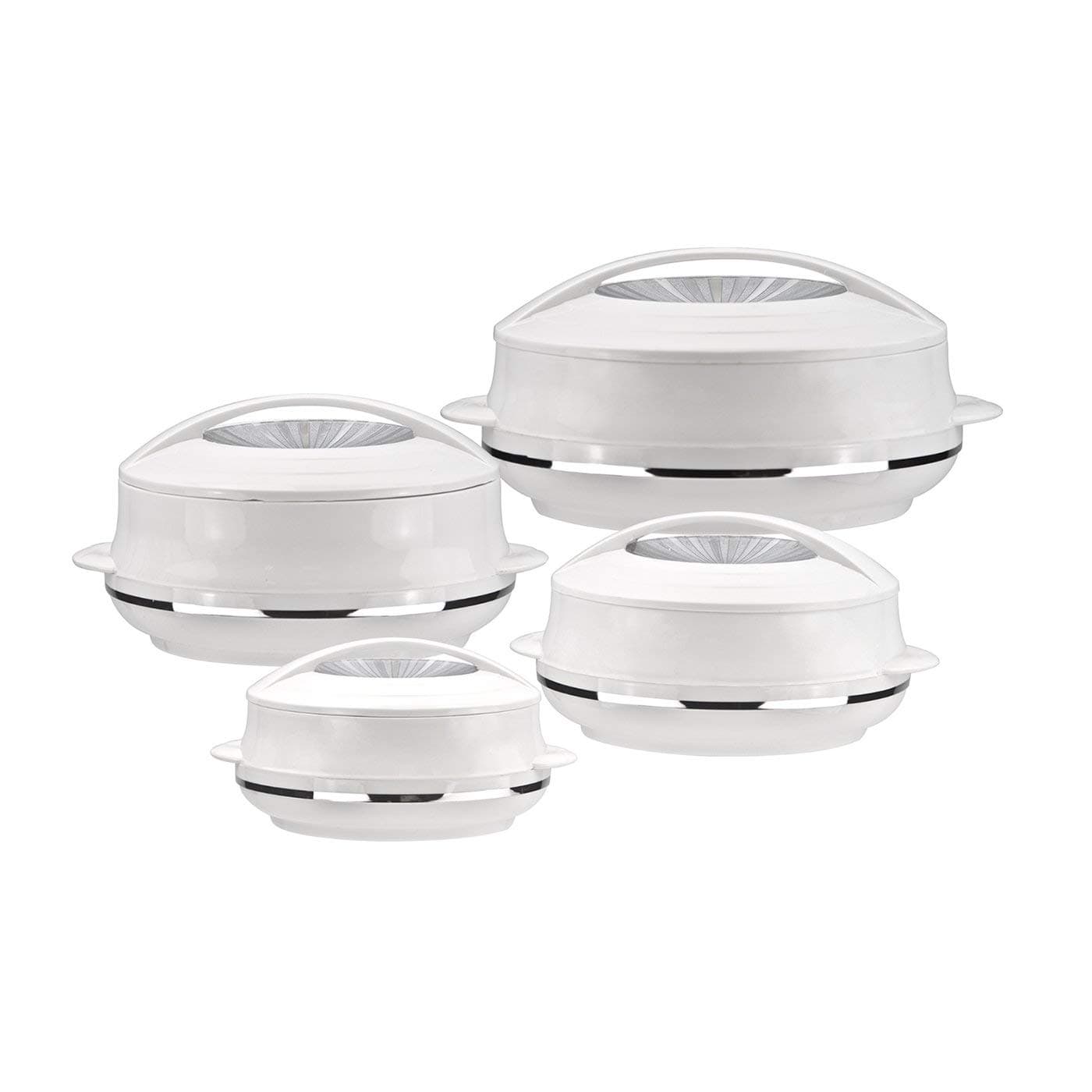 Insulated Serving Dishes with Lids - Small 4 Piece Olympic Thermal Hot Food Containers Set 0.8, 1.2, 1.6 and 2.5Liters, White