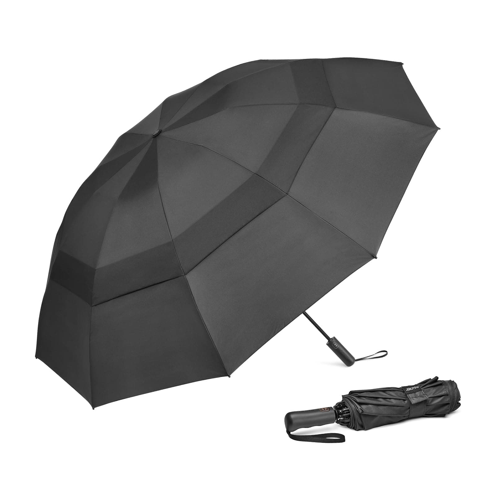 42/46/54/62 Inch Large Compact Golf Umbrella Windproof 10 Ribs Reverse Travel Umbrella for Rain Double Canopy Vented Automatic Open Close