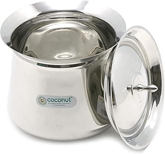 Coconut Stainless Steel Handi with Lid – Heavy Duty Casserole Pot for Indian Cooking, Gas & Induction Compatible, Mirror Finish, Rust-Resistant Cookware | Pack of 1 | 1850 ml