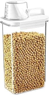 VAODO Food Storage Containers, Cereal Dispenser Easy Flow Storage Jar, with Measuring Cup, Tippable Grain Storage Box with Carrying Handle, 2300ml