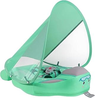 Mambobaby Float with Canopy Size Improved Non Inflatable Infant Baby Pool Float Smart Mambo Float Swim Trainer Baby Swim Float Mambo Baby Float Solid Air Free Water Waist Swimming Ring