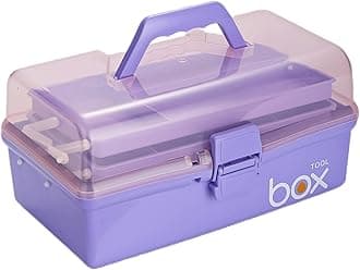 12'' Three-Layer Clear Plastic Storage Box/Tool Box, Multipurpose Organizer and Portable Handled Storage Case for Art Craft and Cosmetic (Purple)