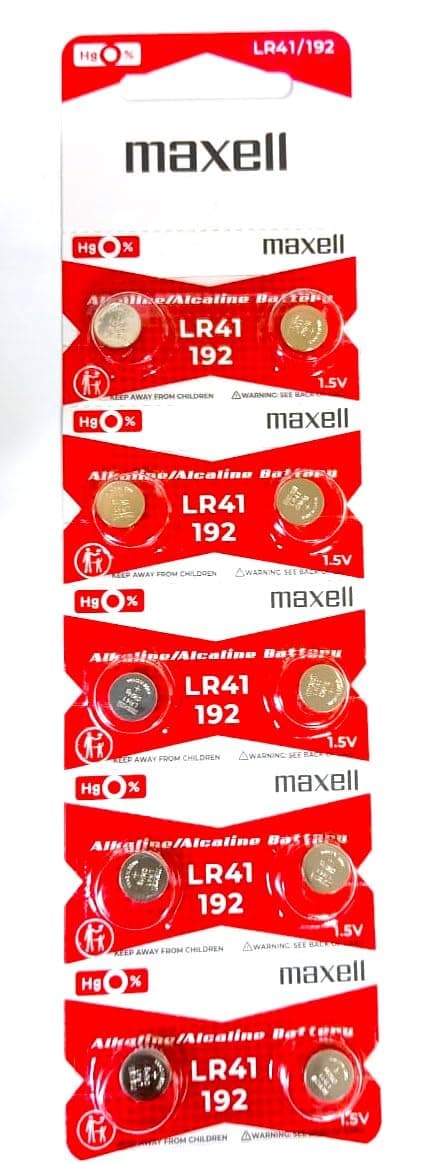 Maxell Batteries LR41 (192, AG3) Alkaline Button Size Battery, On Tear Strip (Pack of 10)