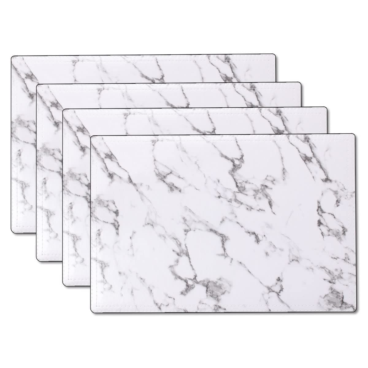 simpletomePlacemats Marble Leather Table Mats Double Layer Easy Wiping Cleaning Set of 4 (White)