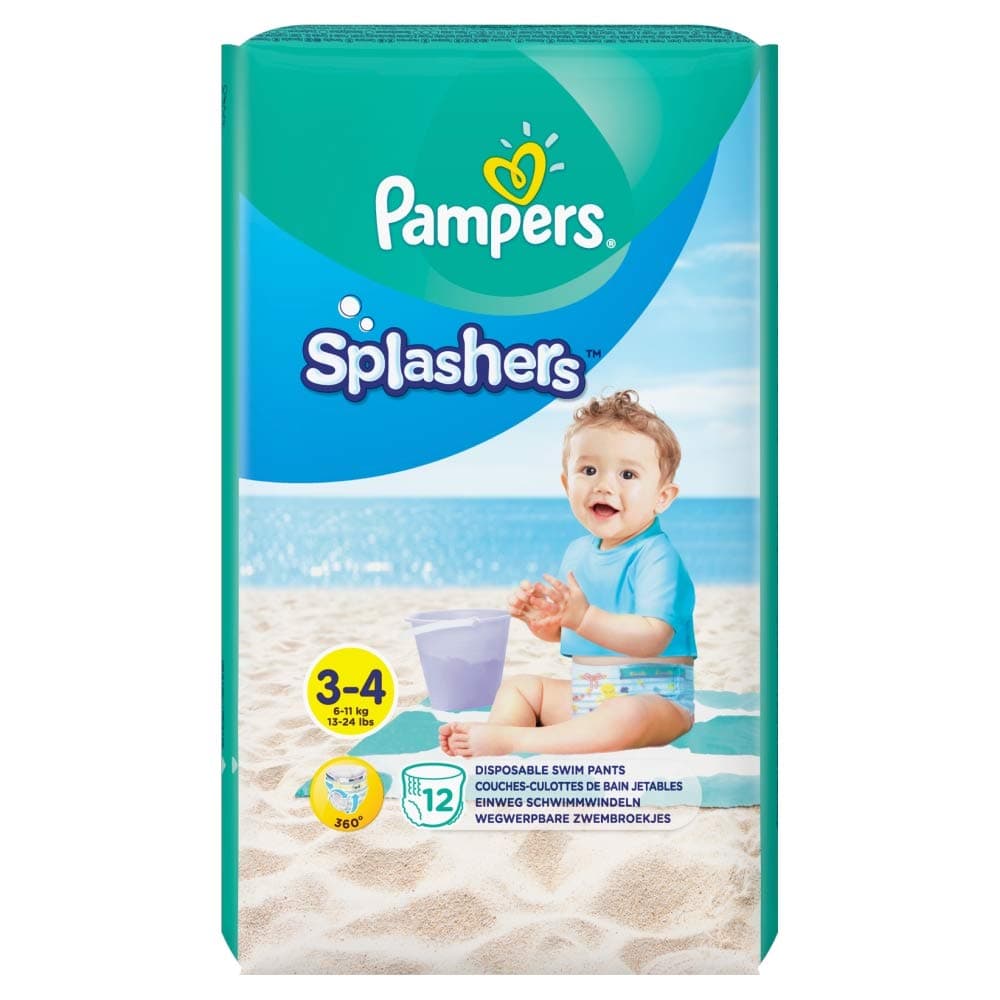 Pampers Splashers Disposable Swimming Trunks Size 3-4 (6-11 kg) for Optimal Protection in the Water - 12 Nappies