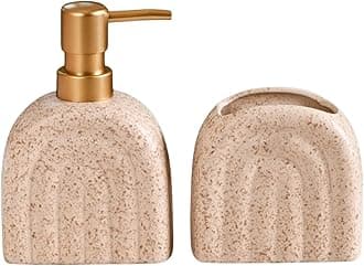 Nestasia Ceramic Textured Arched Bathroom Accessories Set of 2 - Elegant Soap Dispenser & Toothbrush Holder | Luxury Home Gift