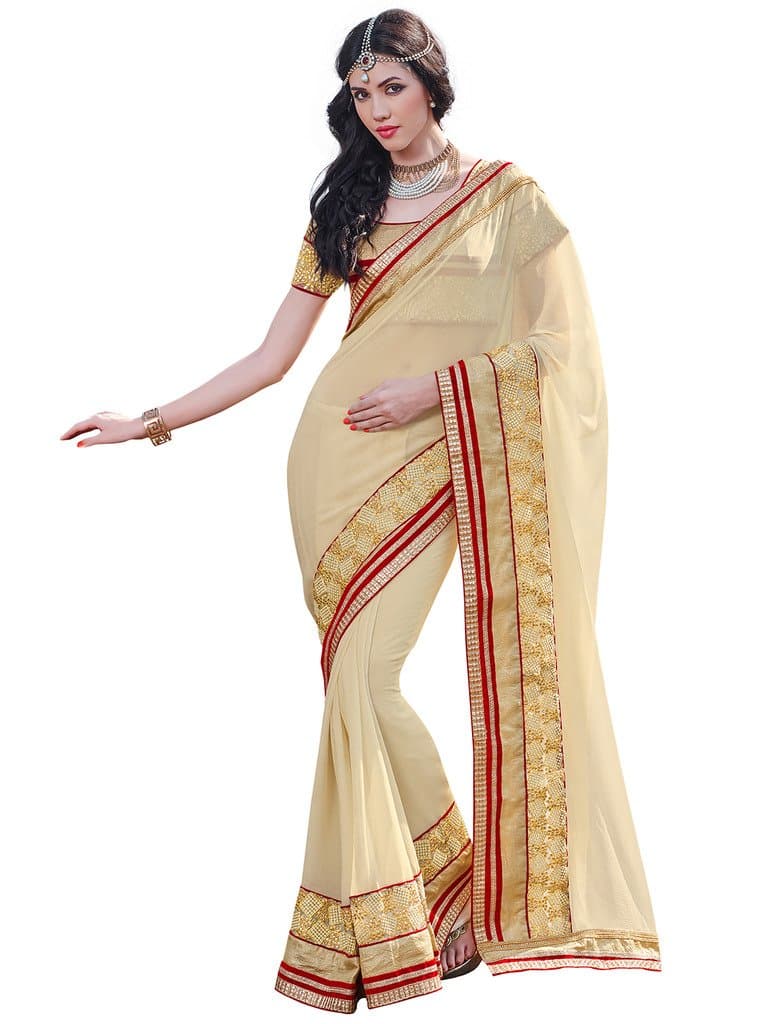Melluha chiffon designer heavy border offwhite saree