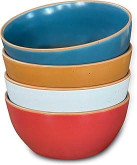 Mora Ceramic Artisan Matte Bowls For Kitchen 28oz - Bowl Set of 4 For Cereal, Salad, Pasta, Soup, Dessert etc - Dishwasher, Microwave, and Oven Safe - For Breakfast, Lunch and Dinner - Marina Colors
