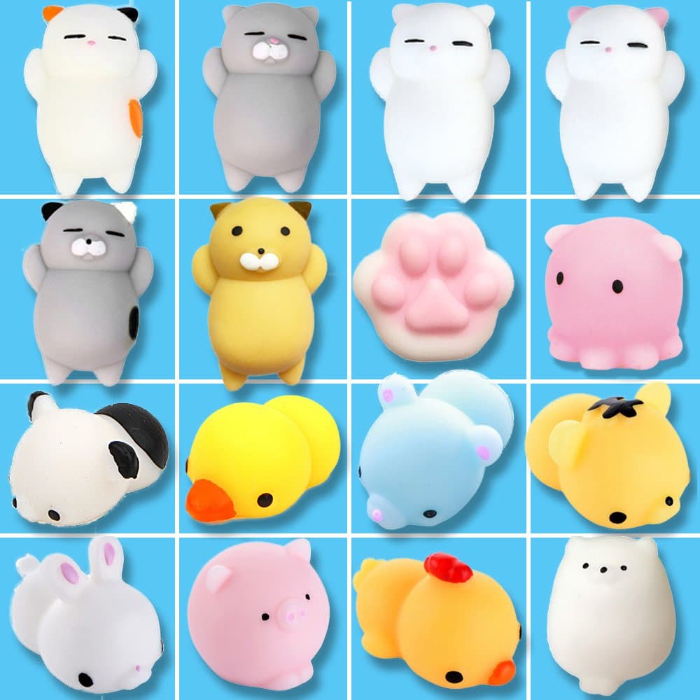 Eutreec Pack of 4 Healing Toys Cute Mini Squishy Squeeze Soft Collection Stress Reliever Gift Decor Colorful White Gray Cat Shape (16 pcs)