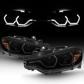 AKKON - For BMW F30 3-Series 4 Doors Sedan Black Smoked Factory Halogen Type Dual U-LED Ring Projector Headlights