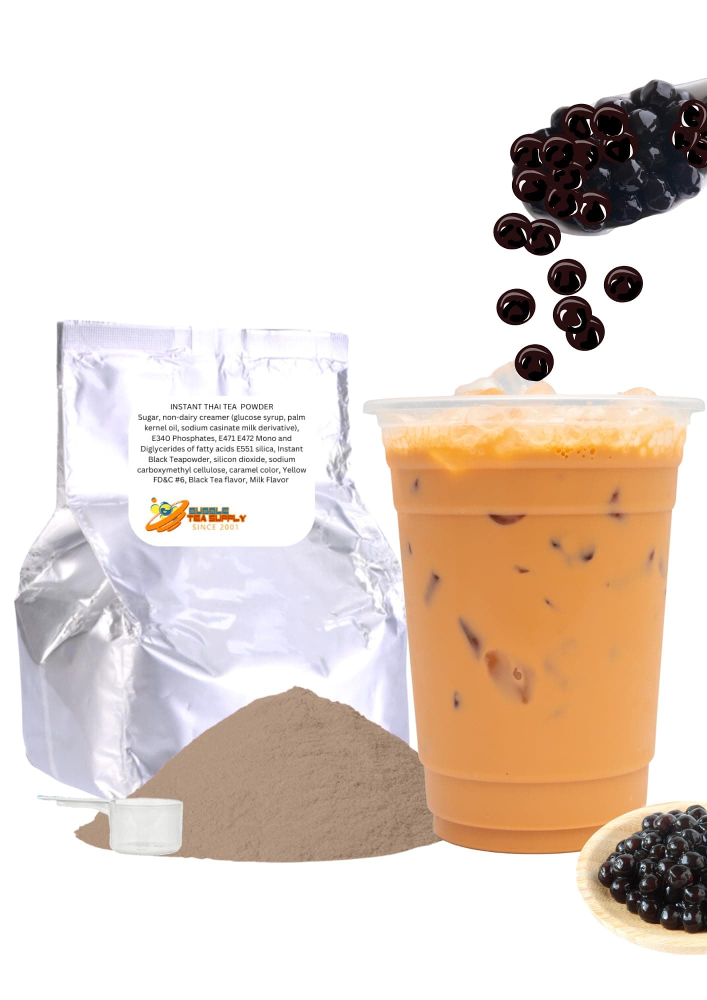 Instant Thai Tea Flavored Boba Bubble Tea Powder for Milk Tea Premium Instant Drink Mix - 2.2 LB bag for 40-45 Servings - Just Add Tapioca Pearls by BUBBLE TEA SUPPLY