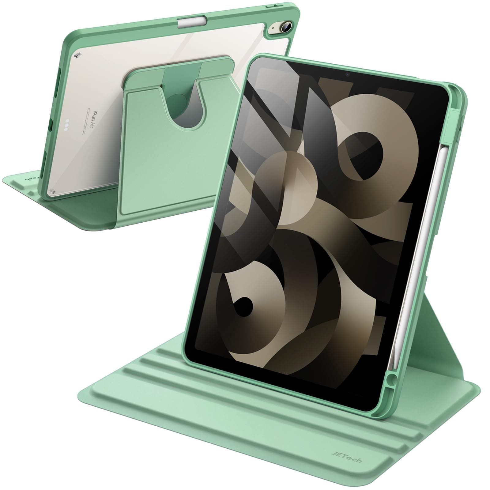 JETech Rotating Case ONLY for iPad Air 11-Inch M4/M3/M2 (2026/2025/2024), iPad Air 5/4 (2022/2020 5th/4th Generation 10.9-Inch), 360 Degree Rotation Protective Stand Cover Clear Back (Green)