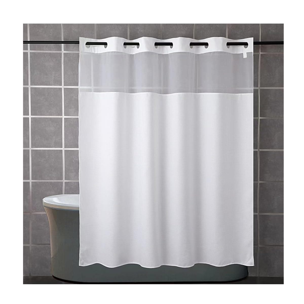 Luunaa Solid Shower Curtain Linen Fabric Heavy Duty Waterproof Shower Curtains for Bathroom with Hooks (Pure Whtie 7272)