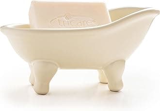 5.6" Ceramic Mini Bathtub Soap Dish Decortative Clawfoot Bathroom Soap Dish (Crème)