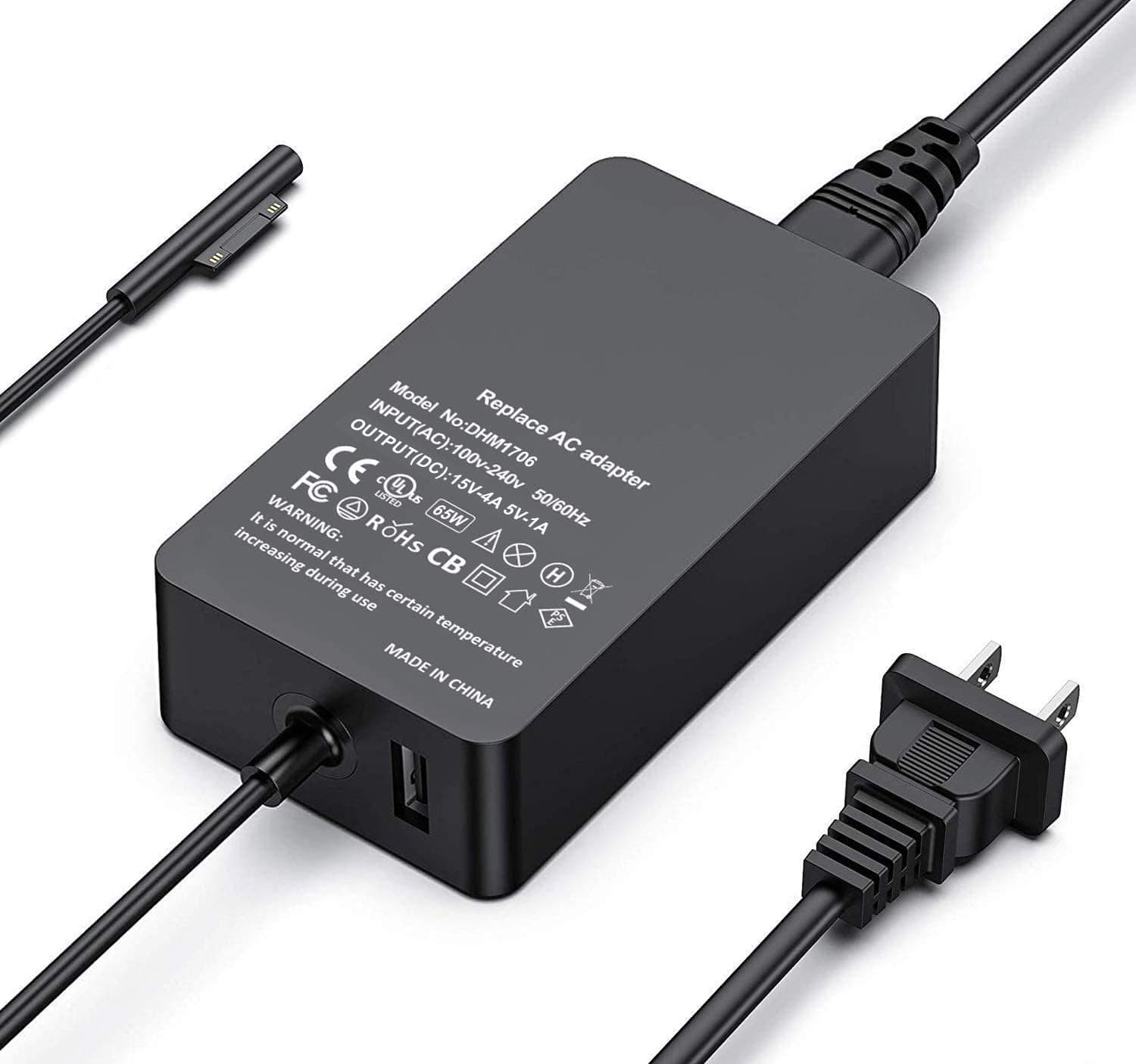 Surface Pro Charger 65W 15V 4A Surface Laptop Charger Replacement for Microsoft Surface Pro X/9/8/7/6/5/4/3 Surface Laptop1/2/3/4/5/Studio Surface Go1/2/3 Surface Book1/2/3 Power Supply Adapter