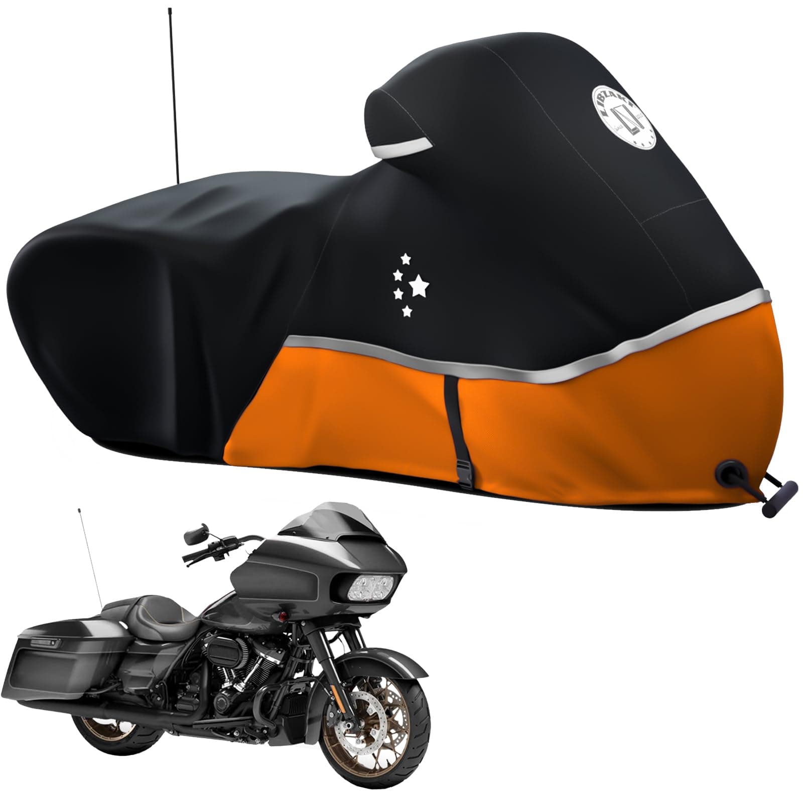 Motorcycle Cover Storage for Touring Models Harley Davidson Road King,Road Glide,Street Glide, Electra Glide,Heritage Classic,Low Rider-ST,and Most Motorcycles Orange