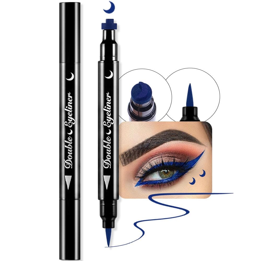 evpct 1Pcs Blue Colored Winged Eyeliners Stamp, Blue Moon Face Stamps Makeup Eyeliner Eye Stamp Liners Tool Set Kit for Women Waterproof, Wing Eyeliner Stamp Figures Tool Wingliner Shapes, 06#
