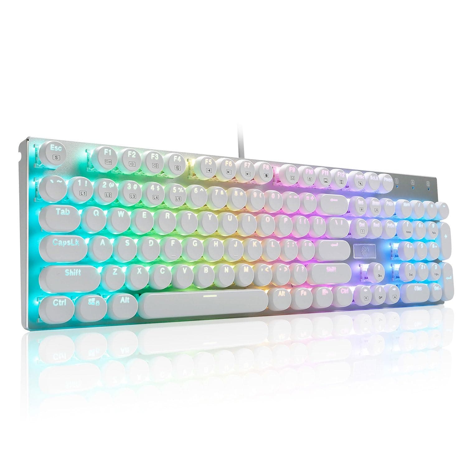 HUO JI E-Yooso Z-88 Wired Typewriter Style Mechanical Gaming Keyboard, Programmable RGB Backlit, Blue Switches - Clicky, USB-C Cable, Metal Panel, 104 Double-Shot Keycaps for PC, White