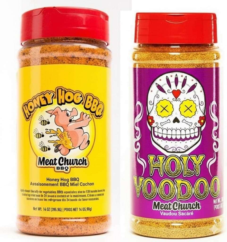 BBQ Rub Combo: Honey Hog (12.5 oz) and Holy VooDoo (13 oz) BBQ Rub and Seasoning for Meat and Vegetables, Gluten Free, One Bottle of Each