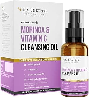 Dr. Sheth's Moringa & Vitamin C Face Cleansing Oil | For Deep Pore Cleansing | Removes Makeup & Impurities, Hydrates | Suits All Skin Types | Men & Women | 50 mL