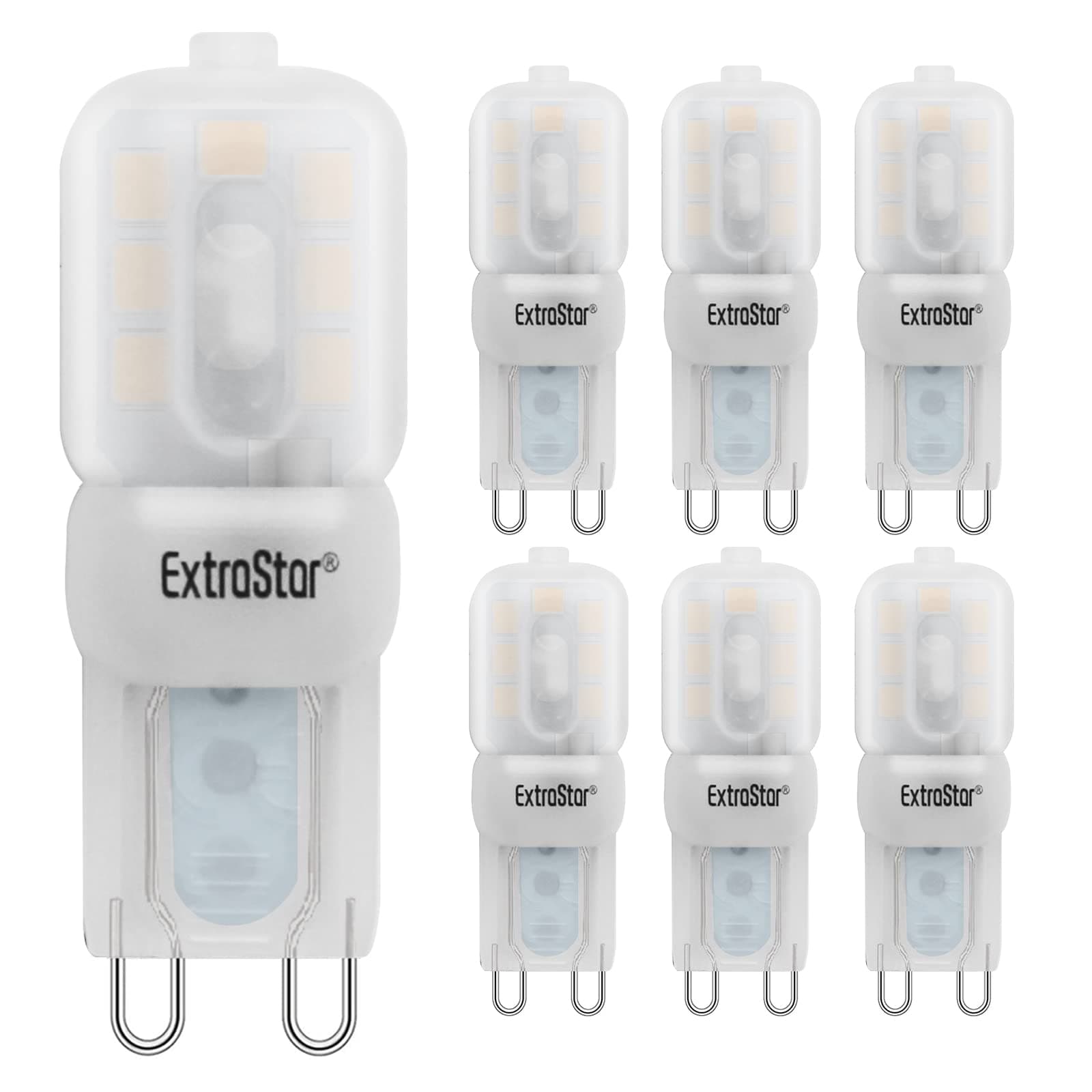 EXTRASTAR G9 LED Light Bulbs 2.5W, Warm White 3000K, 200LM, 21W Equivalent, Mini LED Energy Saving Lamp, Non-Dimmable, Pack of 6