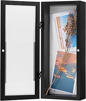 12.5x5 Shadow Box Picture Frame - 2.16" Internal Depth, Wood & Glass Display Case Ready to Hang Memory Box Baby Sports Memorabilia, Wedding, Tickets, and Photos, Black