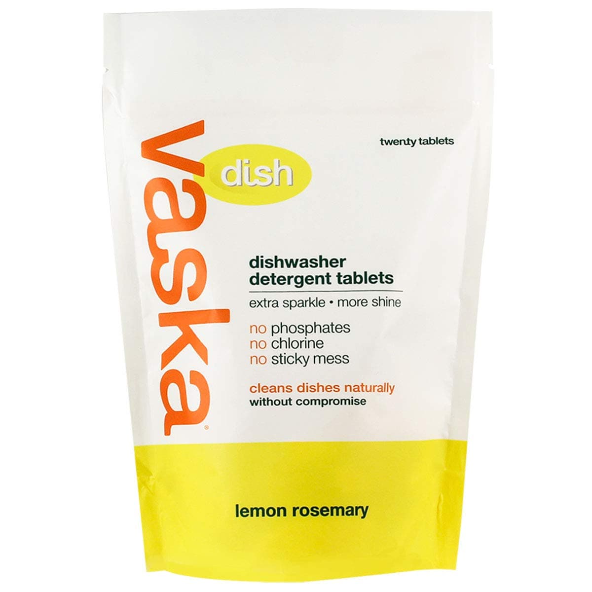 vaska Dishwasher Detergent Tablet, Lemon Rosemary, 20 Count (Pack of 6)