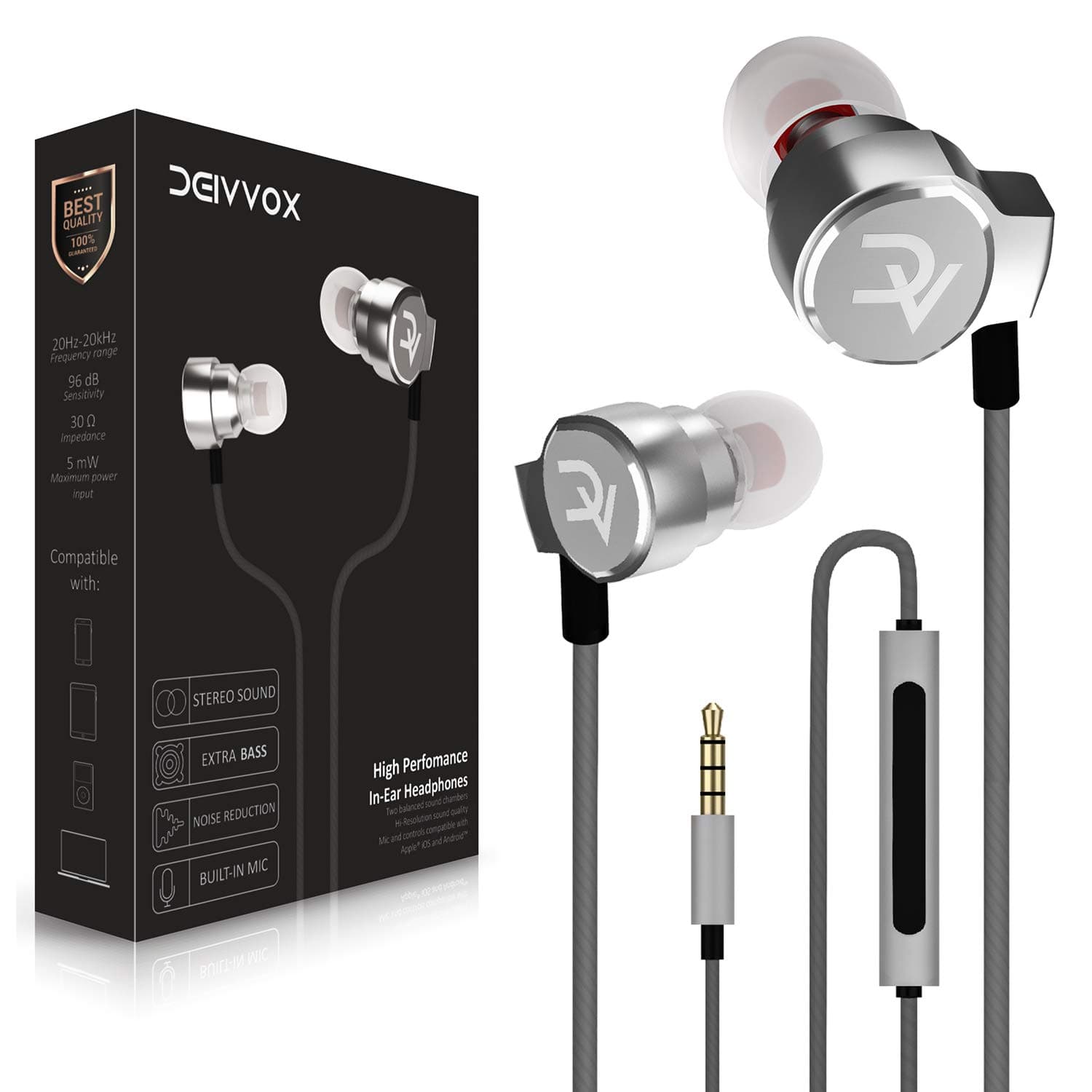 DEIVVOX D0218 Wired Earbuds with Microphone in Ear Headphones - Volume Control Mic - Balanced Sound with Extra Bass - Earphones Noise Isolating - Headset for Cell Phones Samsung Sony LG - Jack 3.5 mm