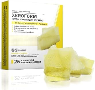 Xeroform Petrolatum Dressing | Sterile, Non-Adherent Occlusive Fine Mesh Gauze Pad | Non-Toxic, Gentle Patch for Burns, Laceration, Surgical Incisions & Skin Grafts (4" x 4" | Pack of 25)