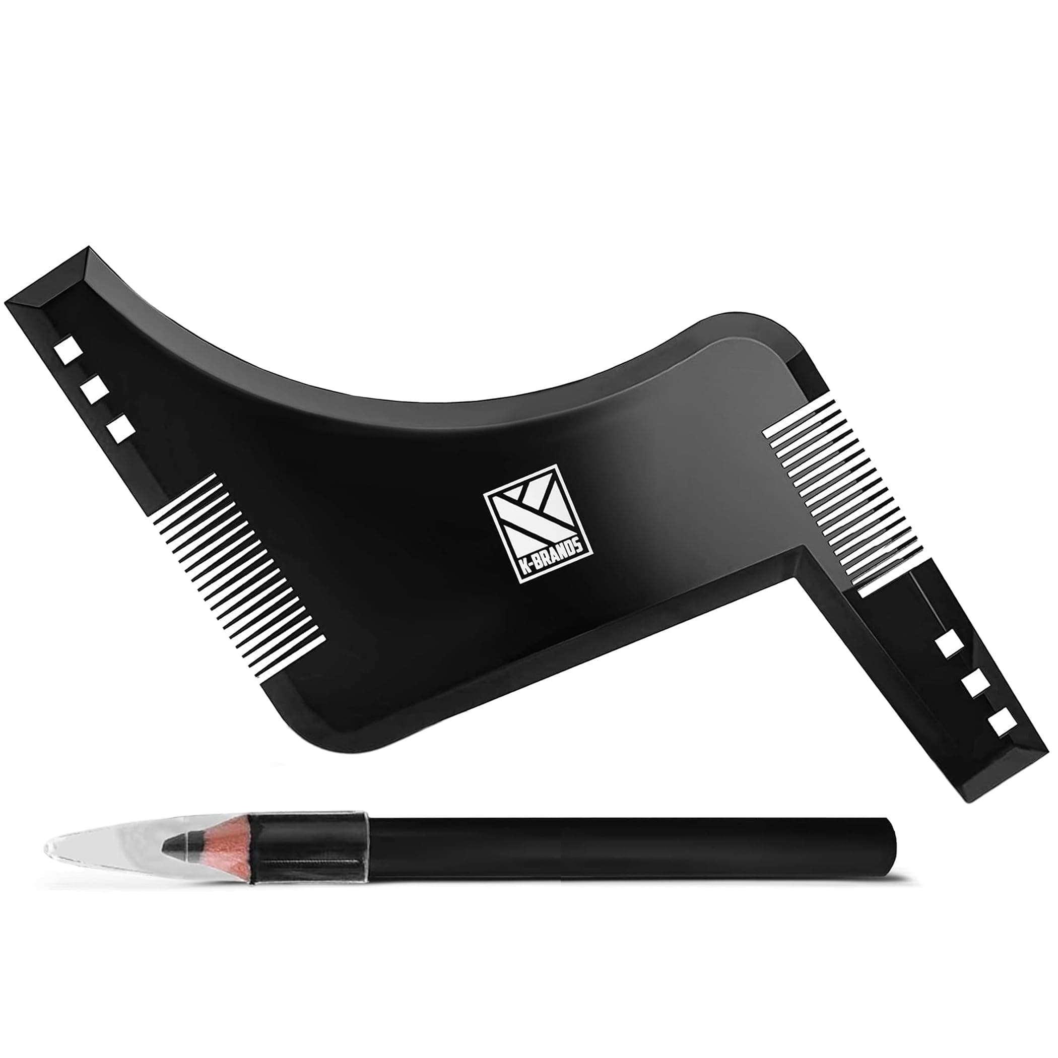 K-Brands Beard Shaper with inbuilt Comb and Barber Pencil Liner - Beard Stencil Lineup Guide - Styling Template Shaping Tool for Men - Black