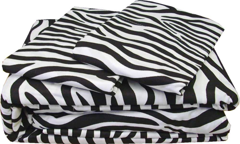 ID Colors 4pc Zebra Stripes Animal Print Bedding Full Sheet Set