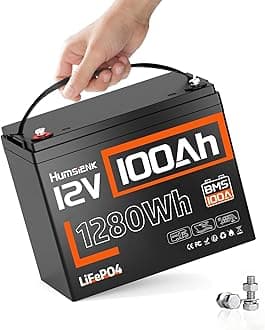- HumsiENK 12V 100Ah LiFePO4 Battery Lithium Deep Cycle, Group 24, IP67, Built-in 100A BMS, 1280Wh Energy, 15000+ Cycles for RV Solar Off-Grid Marine Trolling Motor, Portable Power for Camping