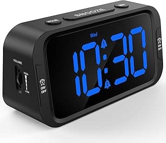 Digital Dual Alarm Clock for Bedroom, Easy to Set, 0-100% Dimmer, USB Charger, 5 Sounds Adjustable Volume, Weekday/Weekend Mode, Snooze, 12/24Hr, Battery Backup, Compact for Bedside(Blue)