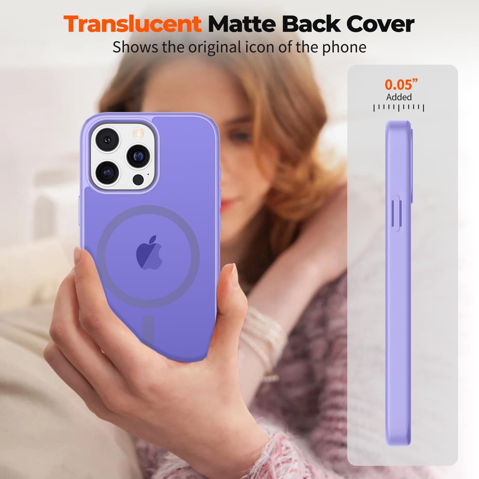 Magnetic for iPhone 13 Pro Max Case, [Compatible with MagSafe] [Military Grade Drop Protection] Translucent Matte Shockproof Anti-Scratch Phone Cover, Light Purple