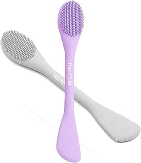 Silicone Facial Mud Mask Applicator Manual Facial Cleansing Scrubber Pad Double-head Handheld Scoop Face Washing Brush Gentle Exfoliating Massaging Removing Blackhead for Creams (Purple+Gray)