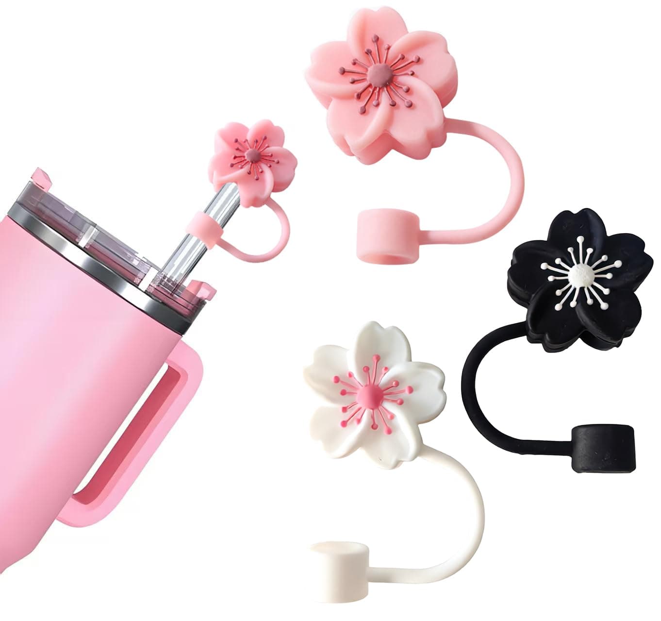 Silicone Straw Caps for 10mm Tumblers | Reusable Dust-Proof Straw Toppers Compatible with Stanley 30oz & 40oz Tumblers (BlackPW)