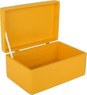 Large Yellow Wooden Box Storage with Hinged Lid | 11.8 x 7.87 x 5.51 inches (+-0.5) | Gift Box for Tool Dog Toy Shoes Clothes Kitchen Storage | Wood Keepsake Chest
