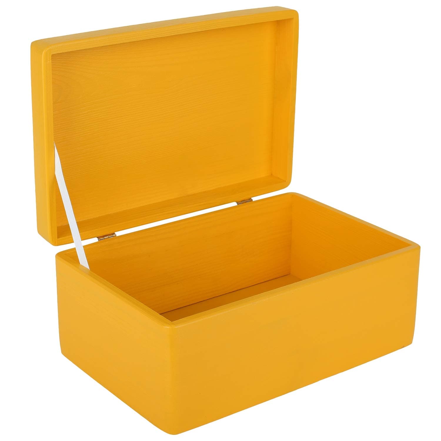 Creative Deco Large Yellow Plain Wooden Storage Box with Lid | 30x20x14cm (+/-1 cm) | Hinged Lid | Gift Christmas Xmas Box Kitchen Storage | ROUGH & UNSANDED Wood Keepsake Memory Craft Chest