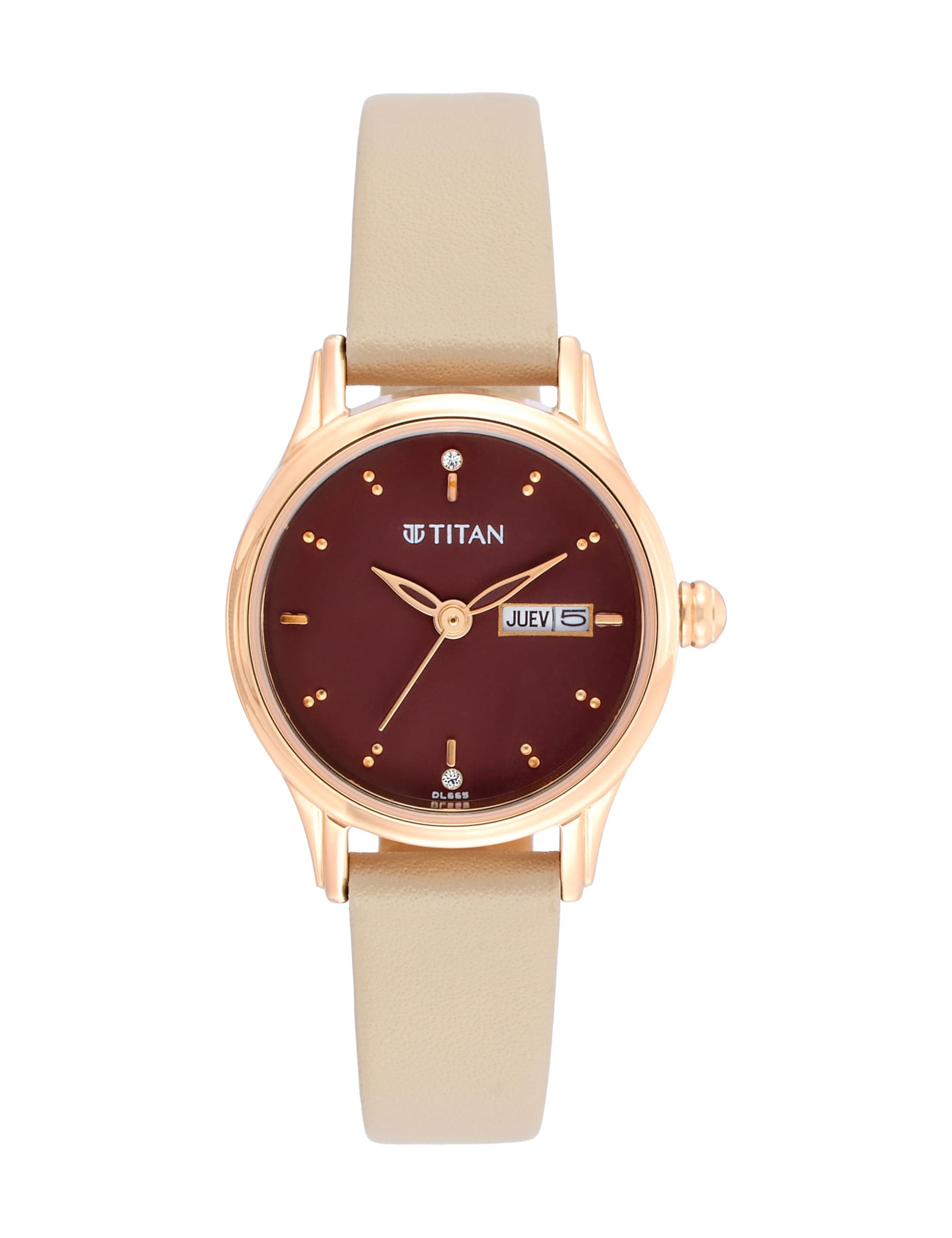 Titan Karishma Brown Dial, Off White Leather Strap Analog Round Watch for Women's