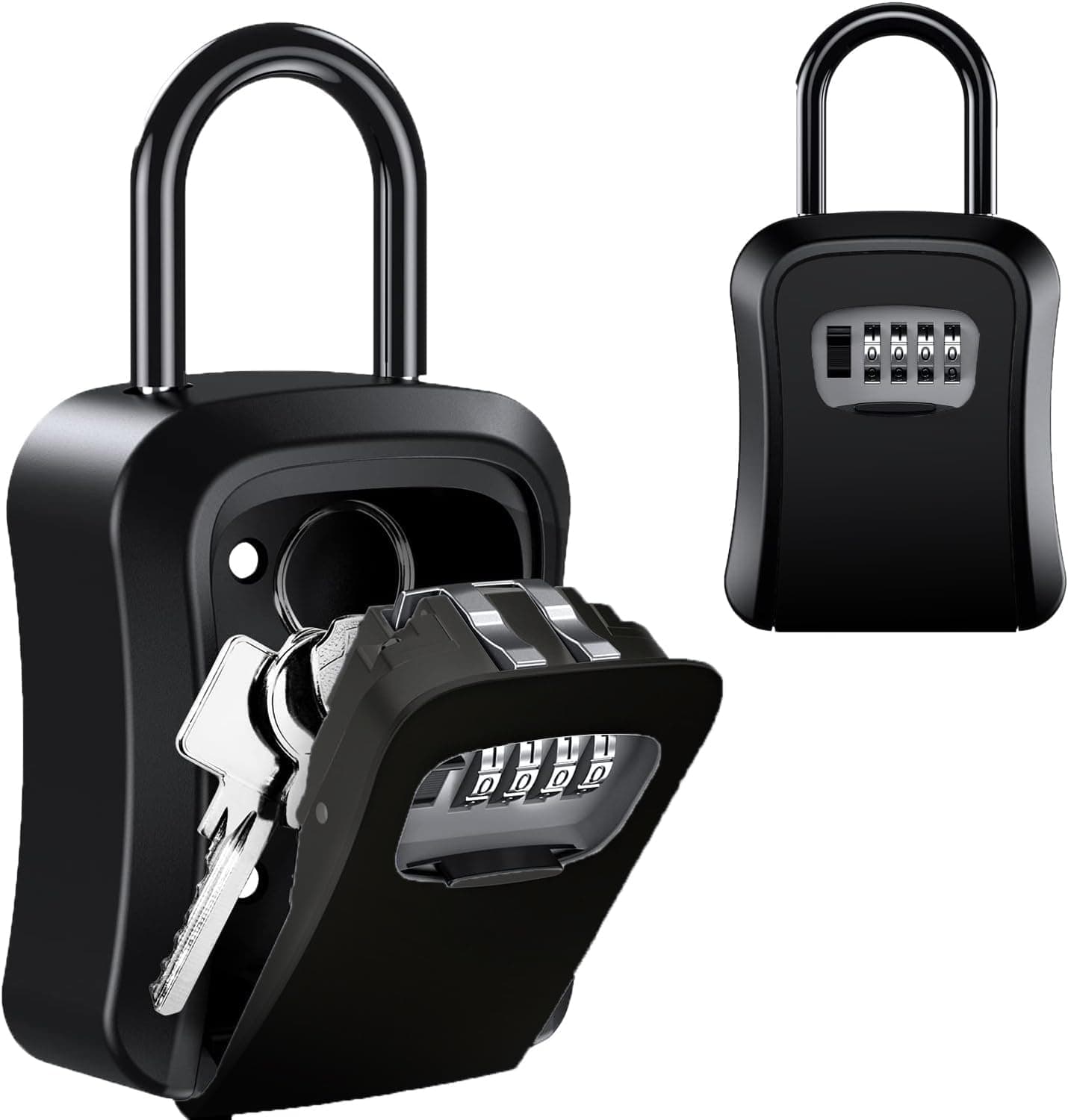 Aluminum Alloy Key Lock Box with 4 Digit Combination | Wall Mounted Secure Lock Box for House Key | Resettable Code Safe Security Key Box | Indoor & Outdoor Keys Lockbox for Key Management (Black)