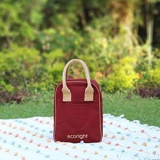Eco Right Lunch Bags for Office Women & Men, Insulated Lunch Bag for Kids, Tiffin Bag with Bottle Holder (Beige and Maroon)