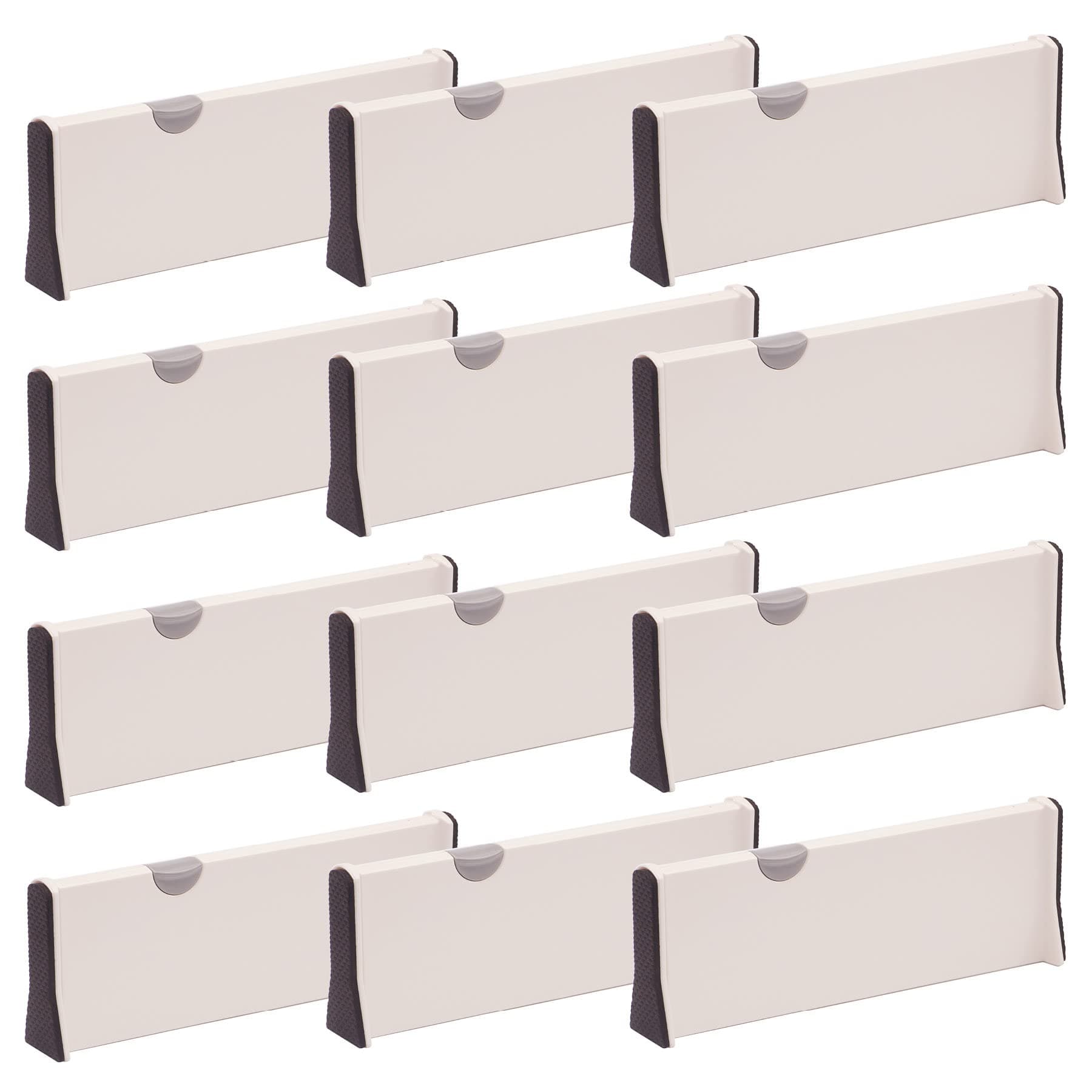 DIOMMELL 12 Pack Adjustable Dresser Drawer Dividers Organizers, Plastic Expandable Drawer Organization Separators for Kitchen, Bedroom, Closet, Bathroom and Office Drawers White 12PCS-Large