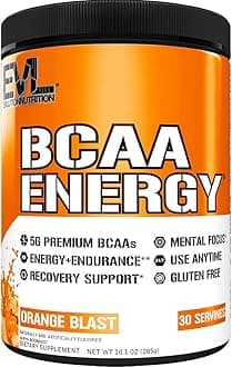EVL BCAAs Amino Acids Powder - Rehydrating BCAA Powder Post Workout Recovery Drink with Natural Caffeine - BCAA Energy Pre Workout Powder for Muscle Recovery Lean Growth and Endurance - Orange Blast