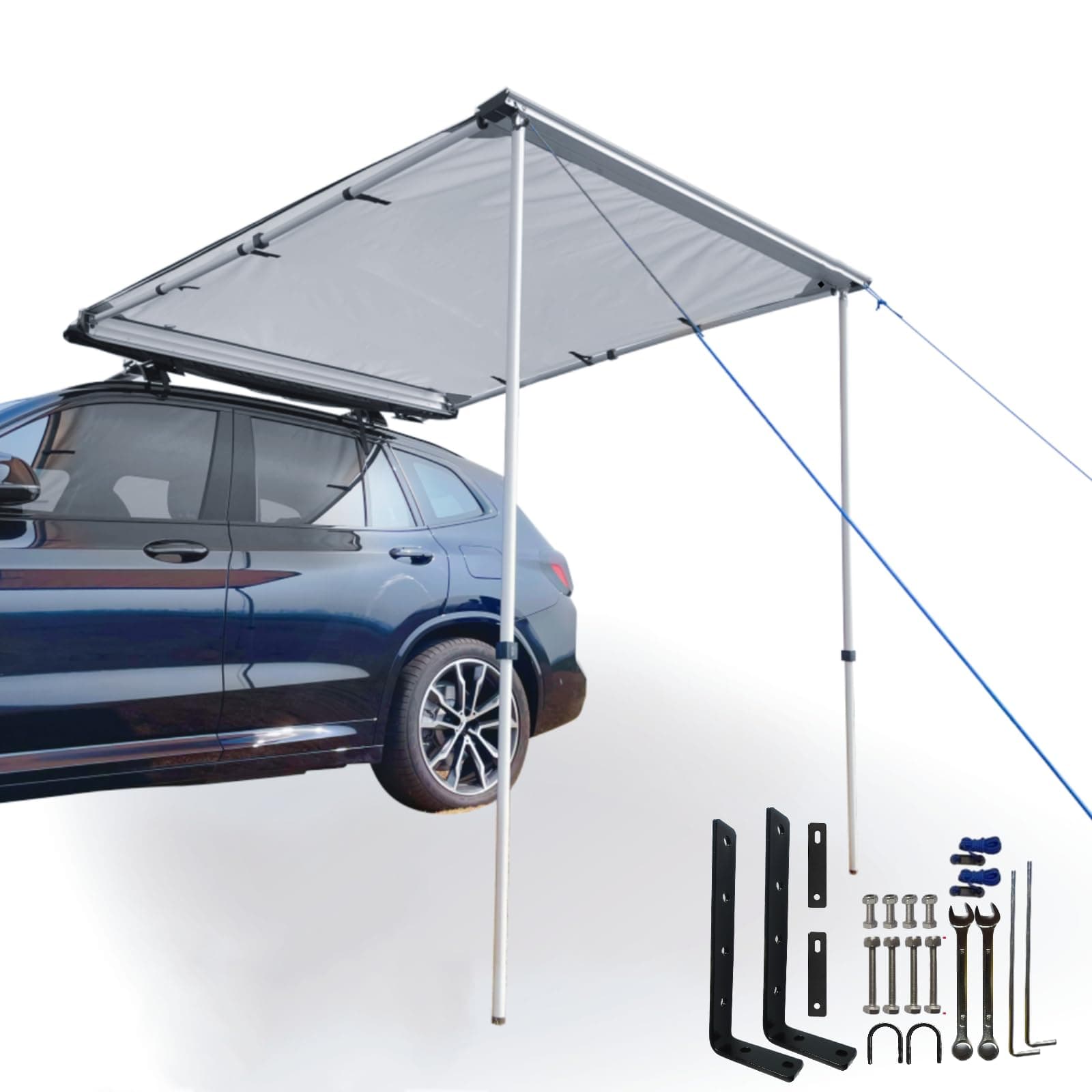 Car Awning 4.9x6.5ft Roof Rack Pull-Out Sun Shelter Canopy, Waterproof 4x4 Vehicle Side Overland Awning Camping, Gray