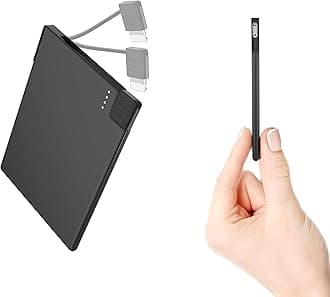 AuskangSlim Power Bank with Built-in Cable 2500mAh, Lightweight Battery Bank and Thinnest Portable Phone Charger - Credit Card Size, Compatible with iPhone Series (excluding iPhone 15 series)Carbonfree Certified