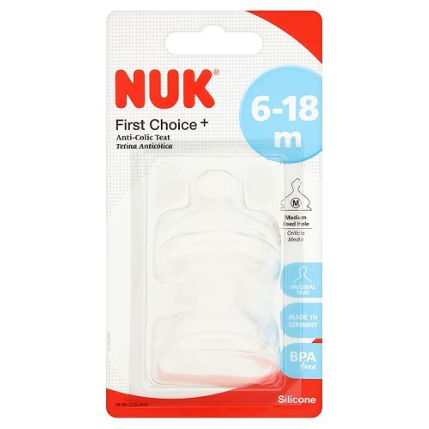 NUK First Choice+ Size 2 Silicone Teats, Medium 6-18 months, 2ea